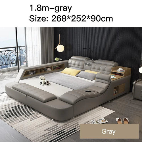Genuine Leather Bed Frame Soft Beds Massager Storage Safe Speaker - Cart2u.ro