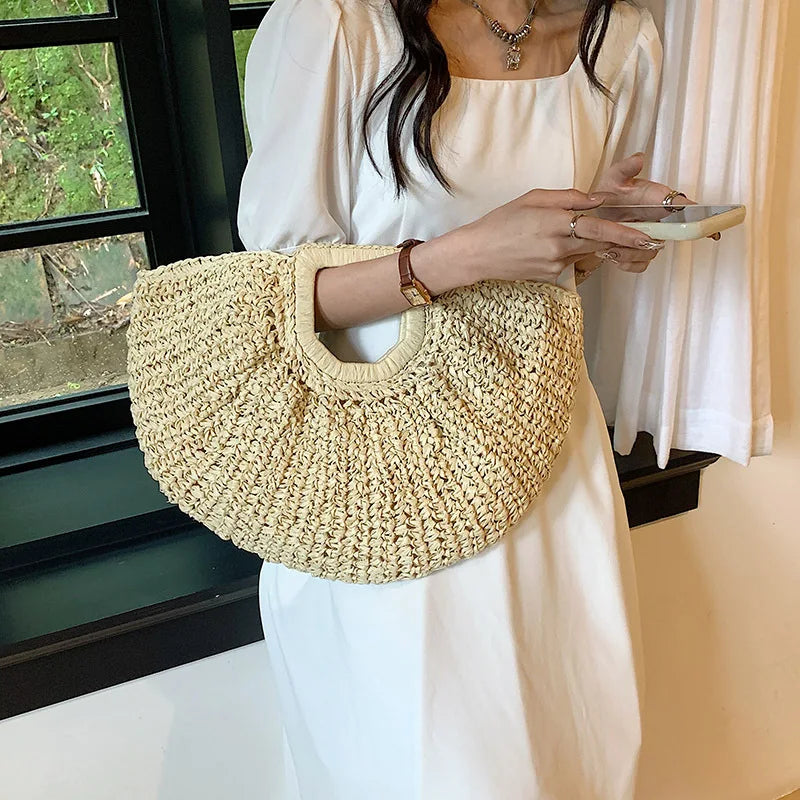 Half Moon Design Basket  Beach Straw Bag - Cart2u.ro