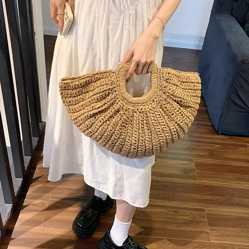 Half Moon Design Basket  Beach Straw Bag - Cart2u.ro