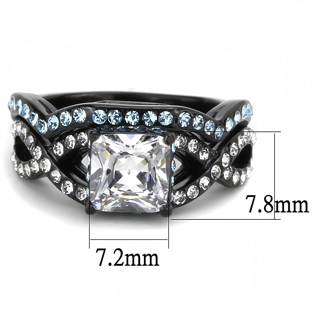 TK3457 - Inel din Oțel Inoxidabil Placat Ionic (IP Black) cu Zirconiu Cubic de Grad AAA