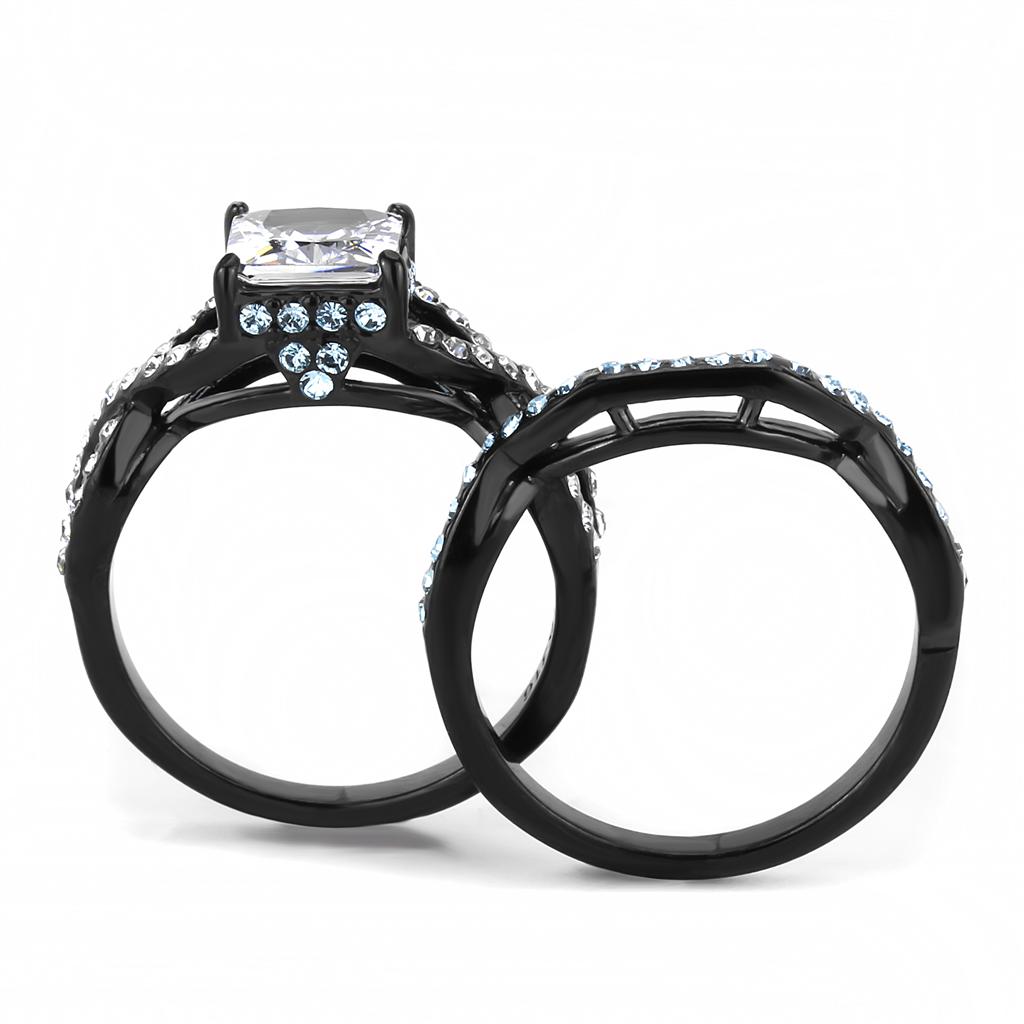 TK3457 - Inel din Oțel Inoxidabil Placat Ionic (IP Black) cu Zirconiu Cubic de Grad AAA
