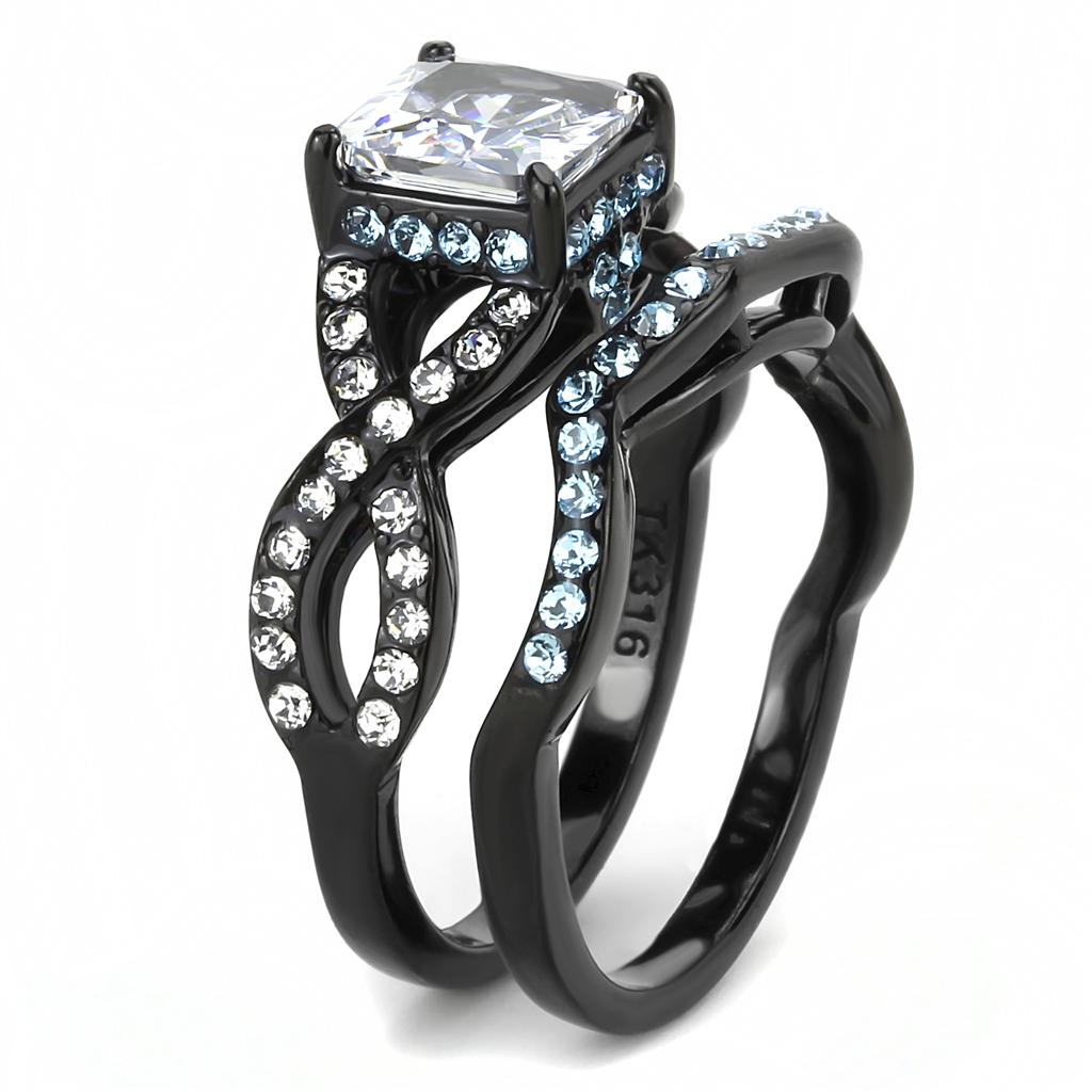 TK3457 - Inel din Oțel Inoxidabil Placat Ionic (IP Black) cu Zirconiu Cubic de Grad AAA