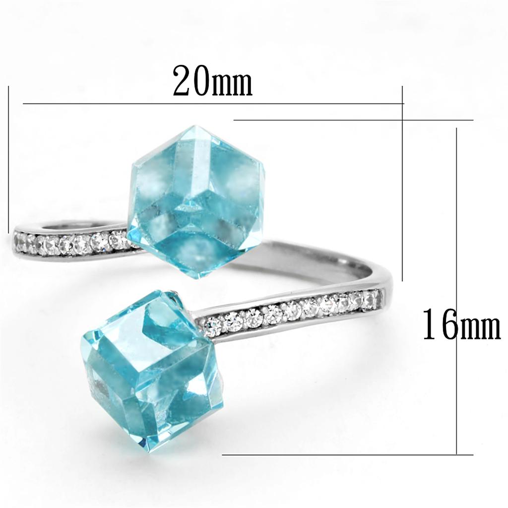 TS317 - Inel din argint sterling 925 placat cu rodiu, cu zirconiu cubic AAA, în nuanța Sea