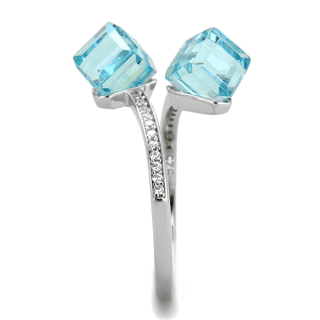 TS317 - Inel din argint sterling 925 placat cu rodiu, cu zirconiu cubic AAA, în nuanța Sea
