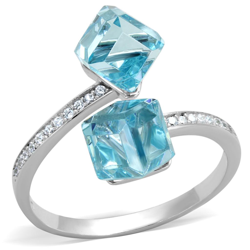TS317 - Inel din argint sterling 925 placat cu rodiu, cu zirconiu cubic AAA, în nuanța Sea