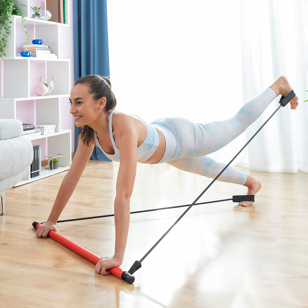 Fitness Bar with Resistance Bands and Exercise Guide Resibar - Cart2u.ro
