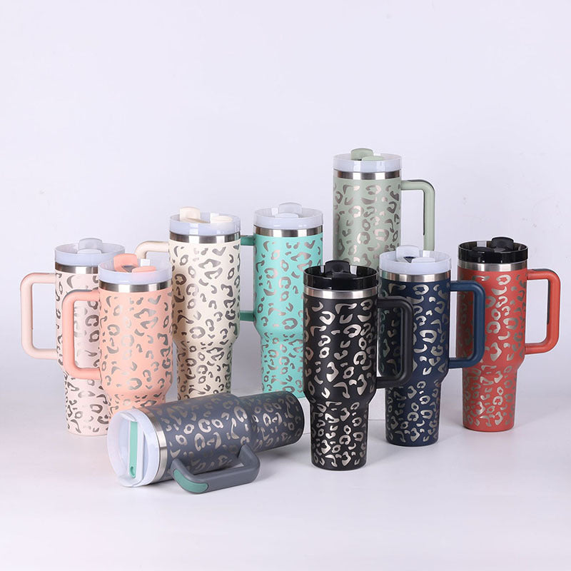 40 Oz Tumbler With Handle Straw Insulated, Stainless Steel Spill Proof - Cart2u.ro