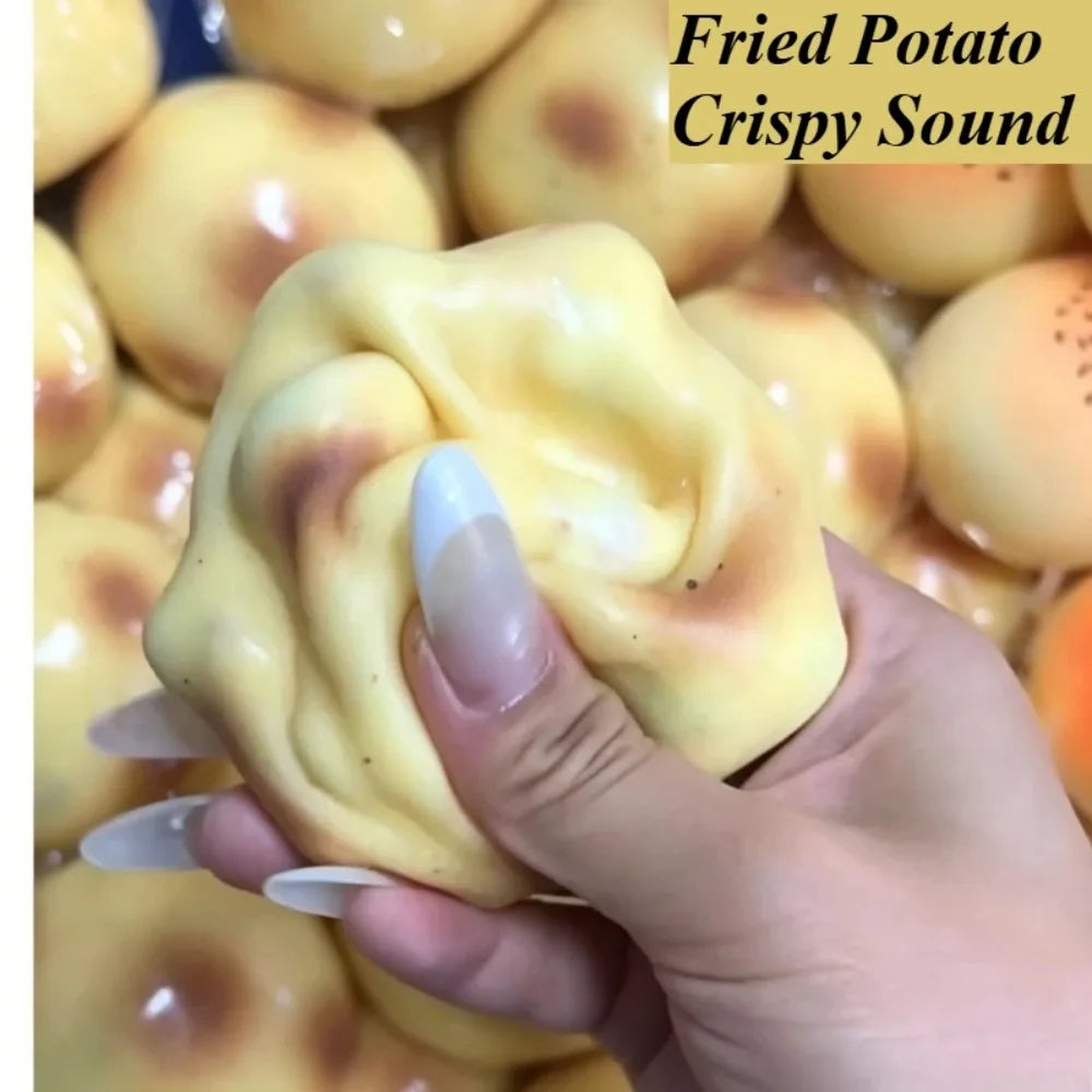 Fried Potato Shaped Squishy Toy Crispy Sound Stress-Relief Toy Slow Rising Stress Relief Squeeze Ball For  Adults Gift