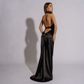 Rochie lunga neagra din satin cu spate gol Black Orchid Carolina D