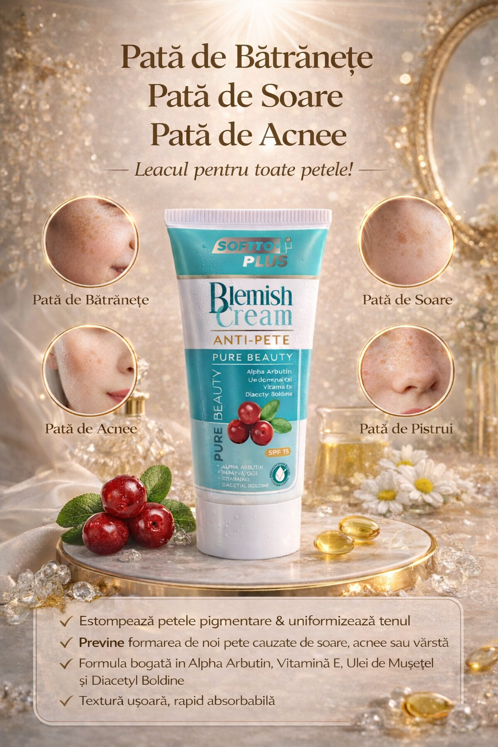 Cremă Anti-Pete – Acnee, Soare, Vârstă și Pistrui CRABLAND