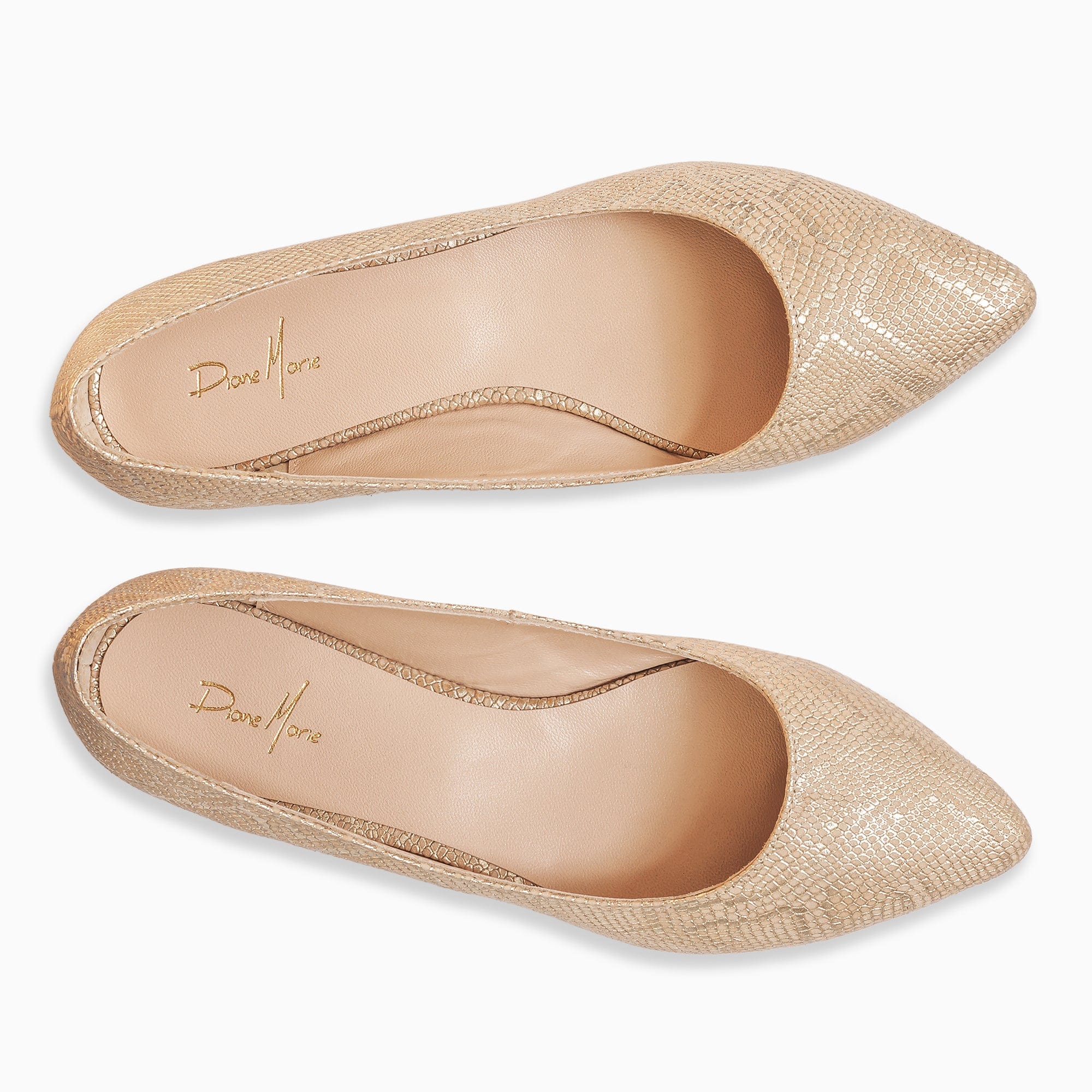 Balerini ascutiti imprimeu Gold Snake Pantofi Diane Marie