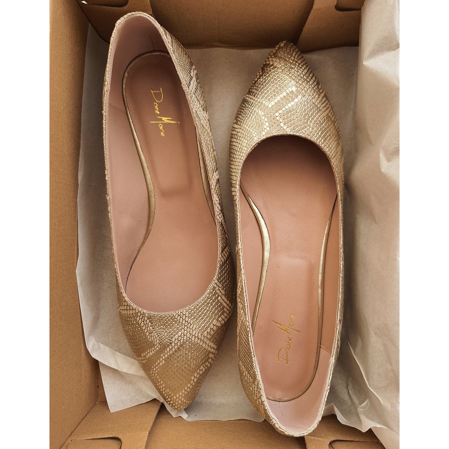Balerini ascutiti imprimeu Gold Snake Pantofi Diane Marie