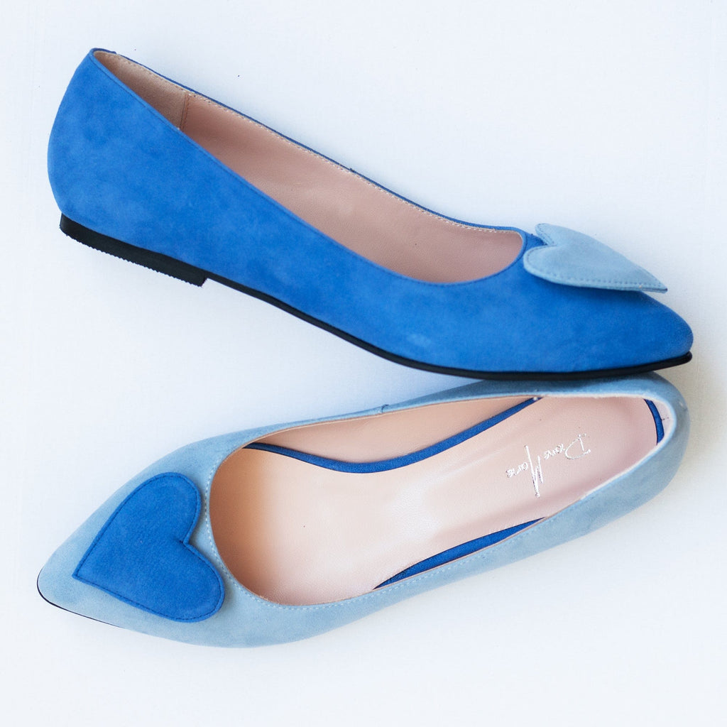 Balerini asimetrici din piele intoarsa bleu cu albastru Freya Pantofi Diane Marie