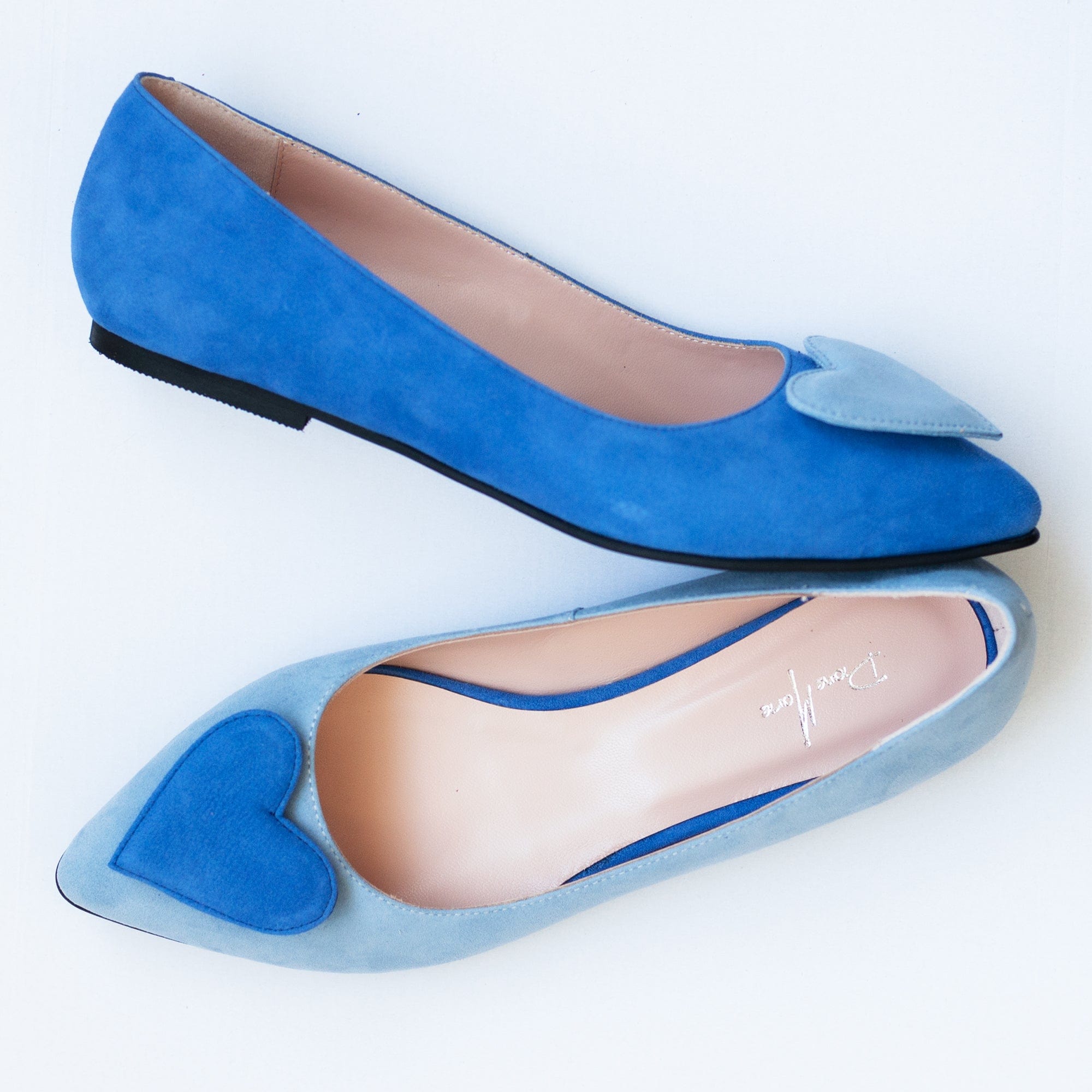 Balerini asimetrici din piele intoarsa bleu cu albastru Freya Pantofi Diane Marie