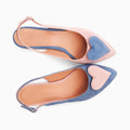 Balerini asimetrici din piele intoarsa bleu cu roz Phoenix Pantofi Diane Marie