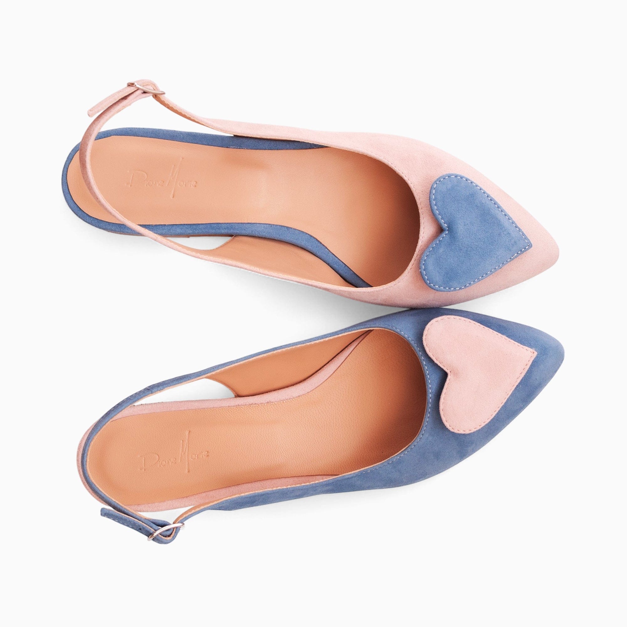 Balerini asimetrici din piele intoarsa bleu cu roz Phoenix Pantofi Diane Marie