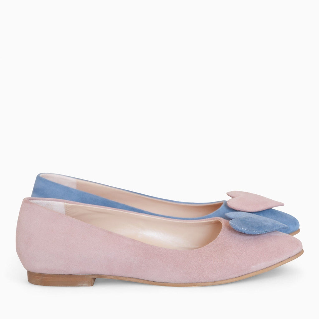 Balerini asimetrici din piele intoarsa bleu cu roz Solange Pantofi Diane Marie