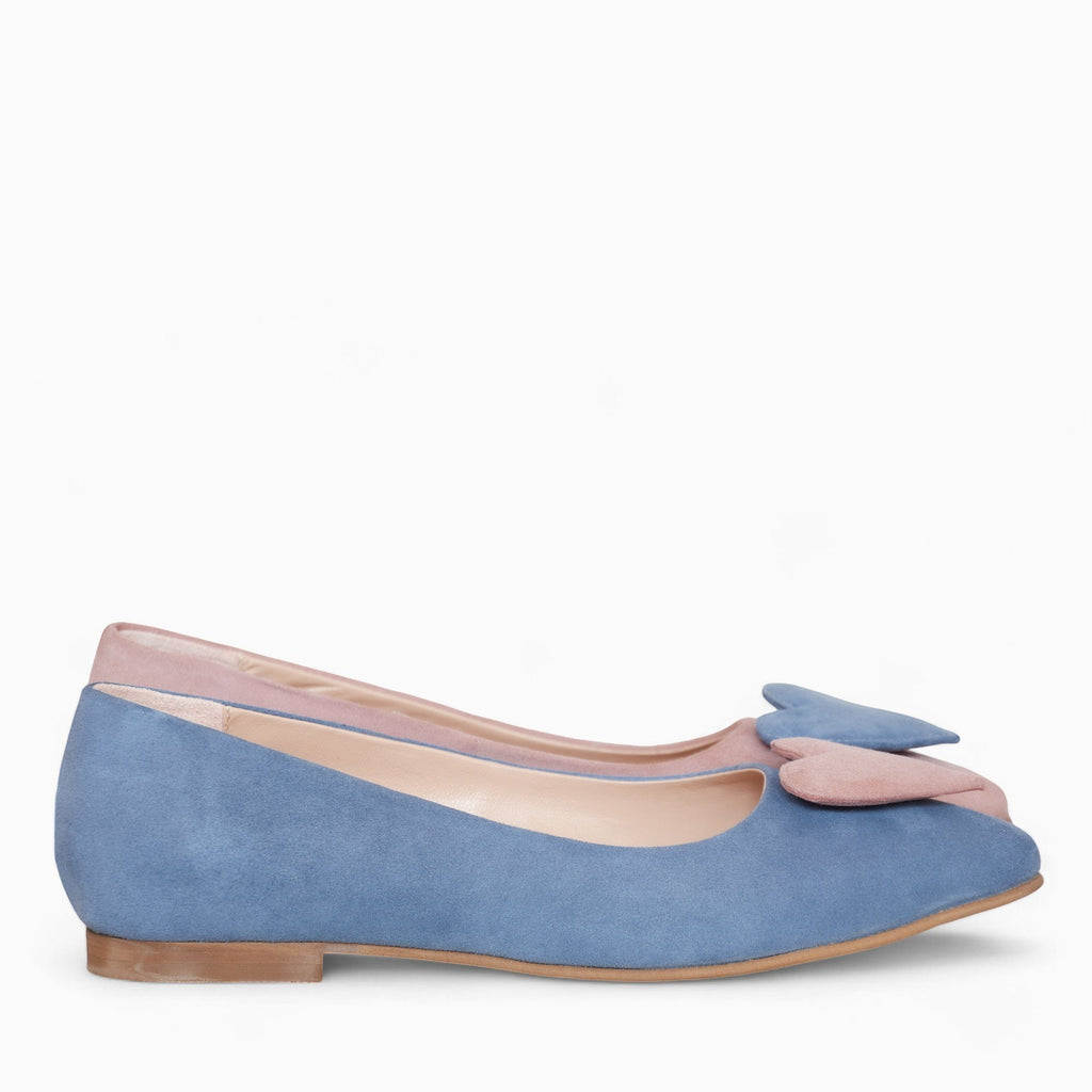 Balerini asimetrici din piele intoarsa bleu cu roz Solange Pantofi Diane Marie