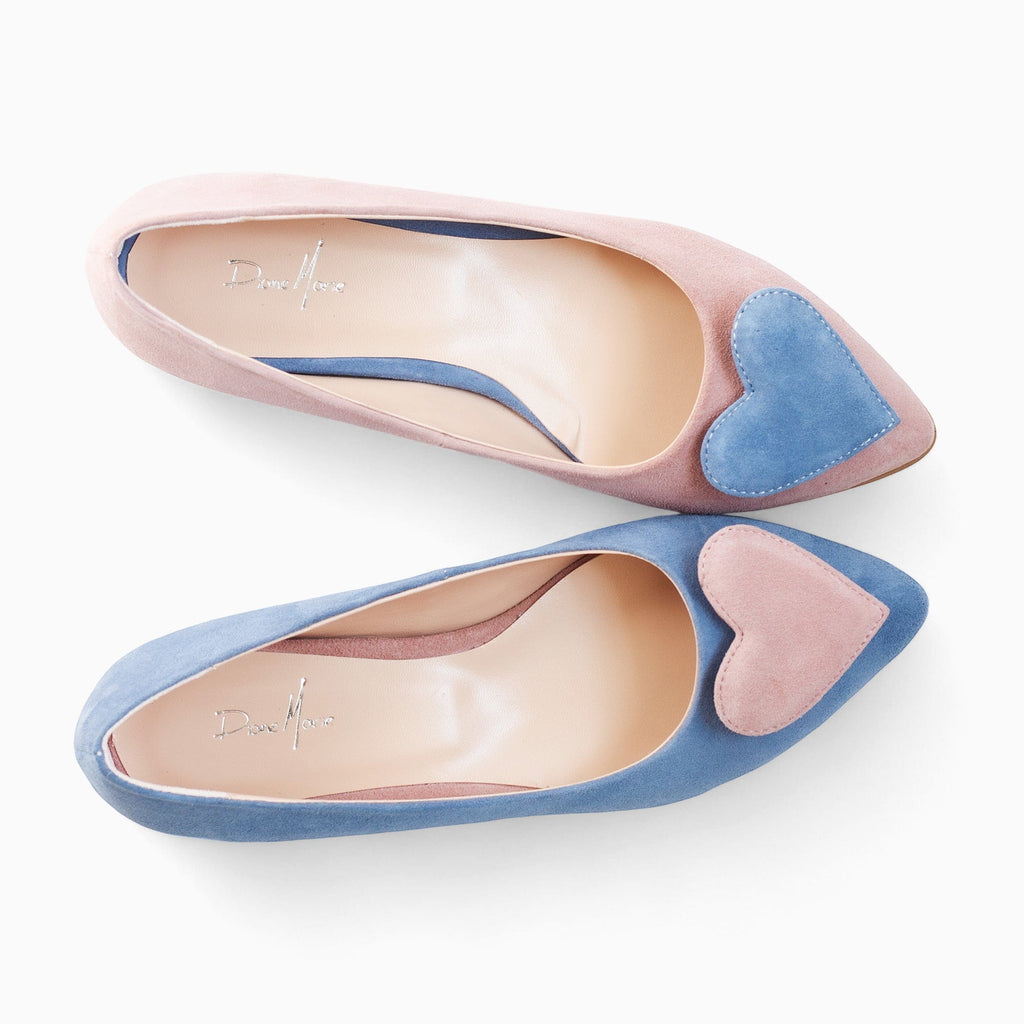Balerini asimetrici din piele intoarsa bleu cu roz Solange Pantofi Diane Marie