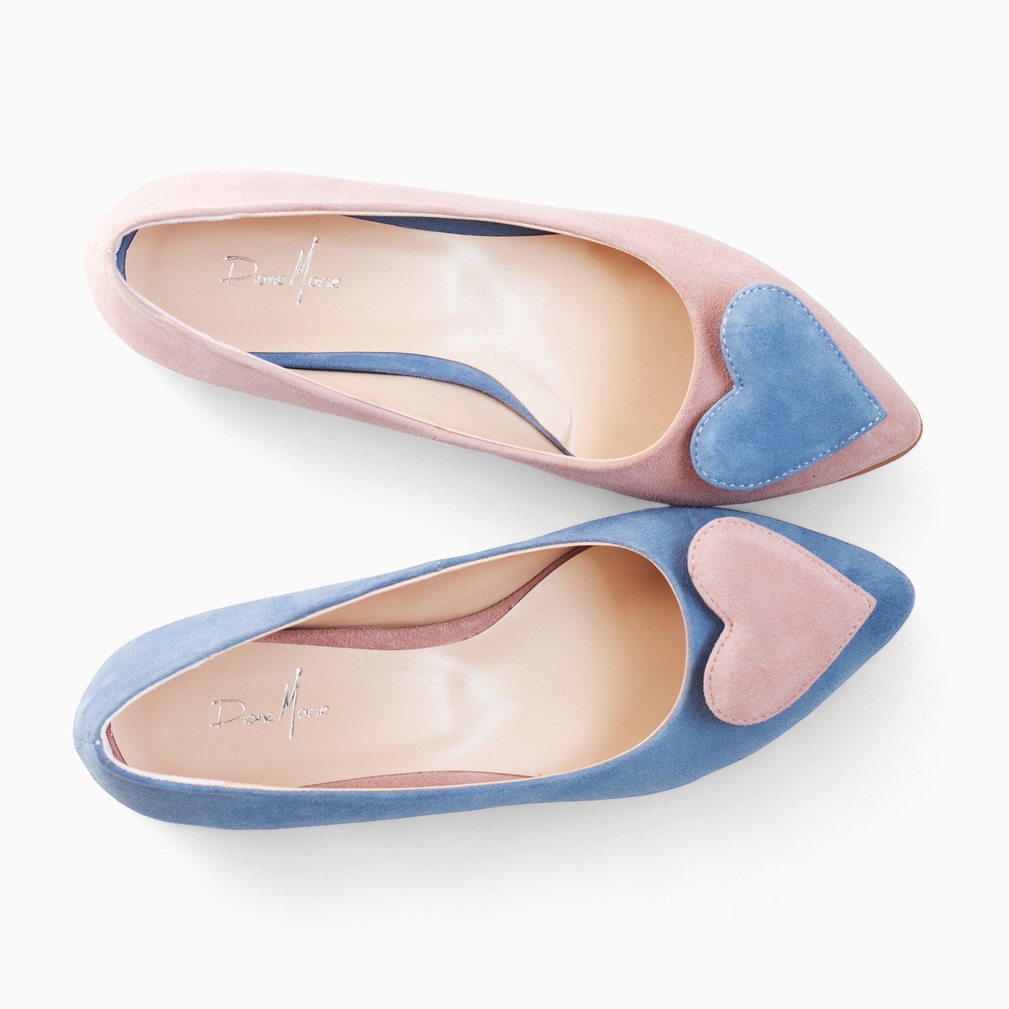 Balerini asimetrici din piele intoarsa bleu cu roz Solange Pantofi Diane Marie