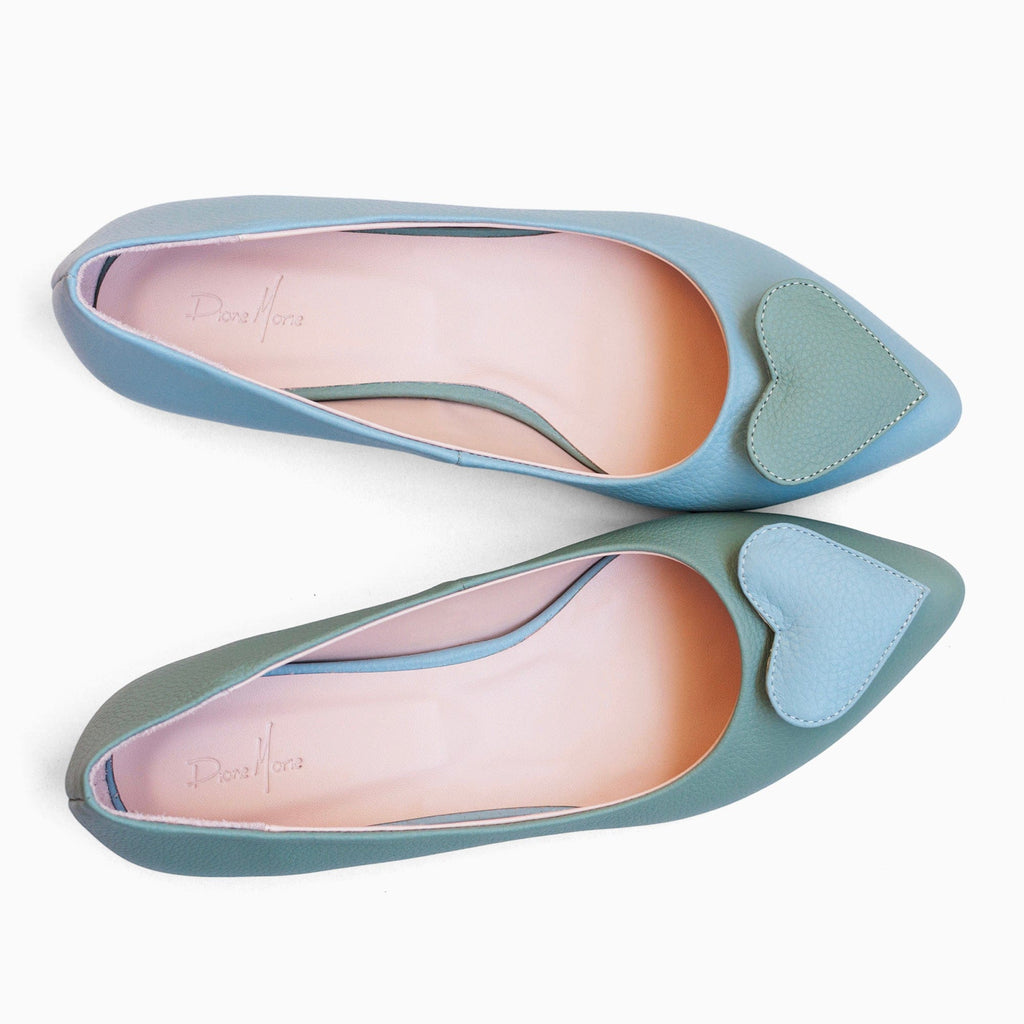Balerini asimetrici din piele naturala bleu cu vernil Kira Pantofi Diane Marie