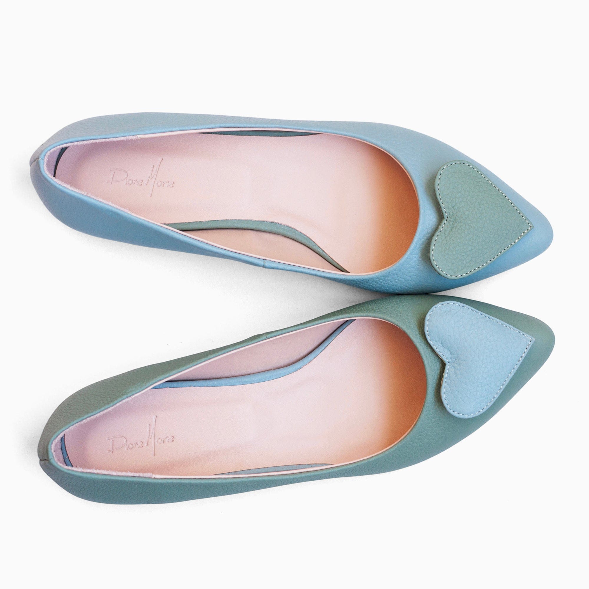 Balerini asimetrici din piele naturala bleu cu vernil Kira Pantofi Diane Marie