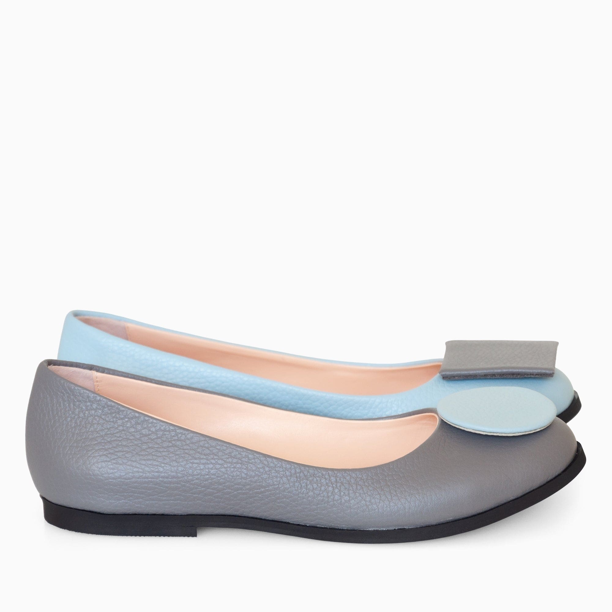 Balerini asimetrici din piele naturala gri cu bleu Emmy Pantofi Diane Marie
