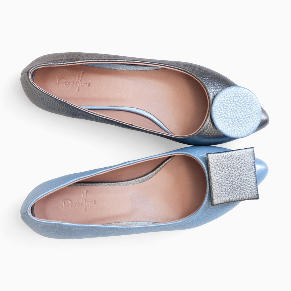Balerini asimetrici din piele naturala gri cu bleu Opal Pantofi Diane Marie