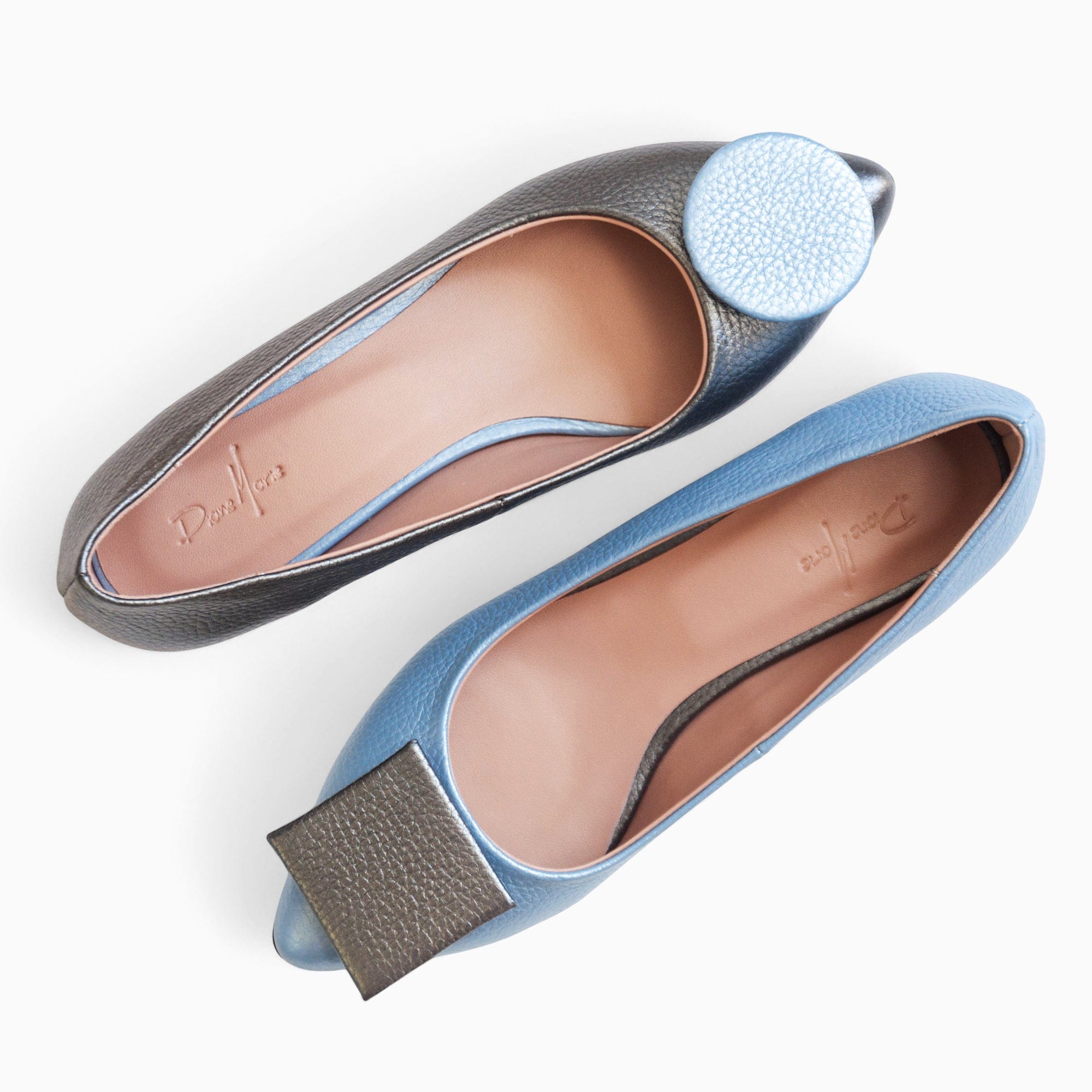 Balerini asimetrici din piele naturala gri cu bleu Opal Pantofi Diane Marie