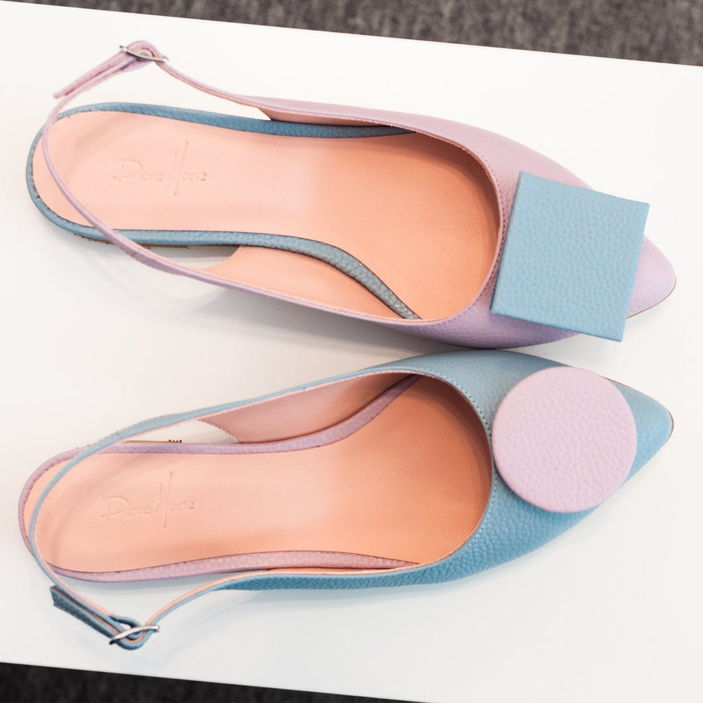 Balerini asimetrici din piele naturala lila cu bleu Kaeli Pantofi Diane Marie