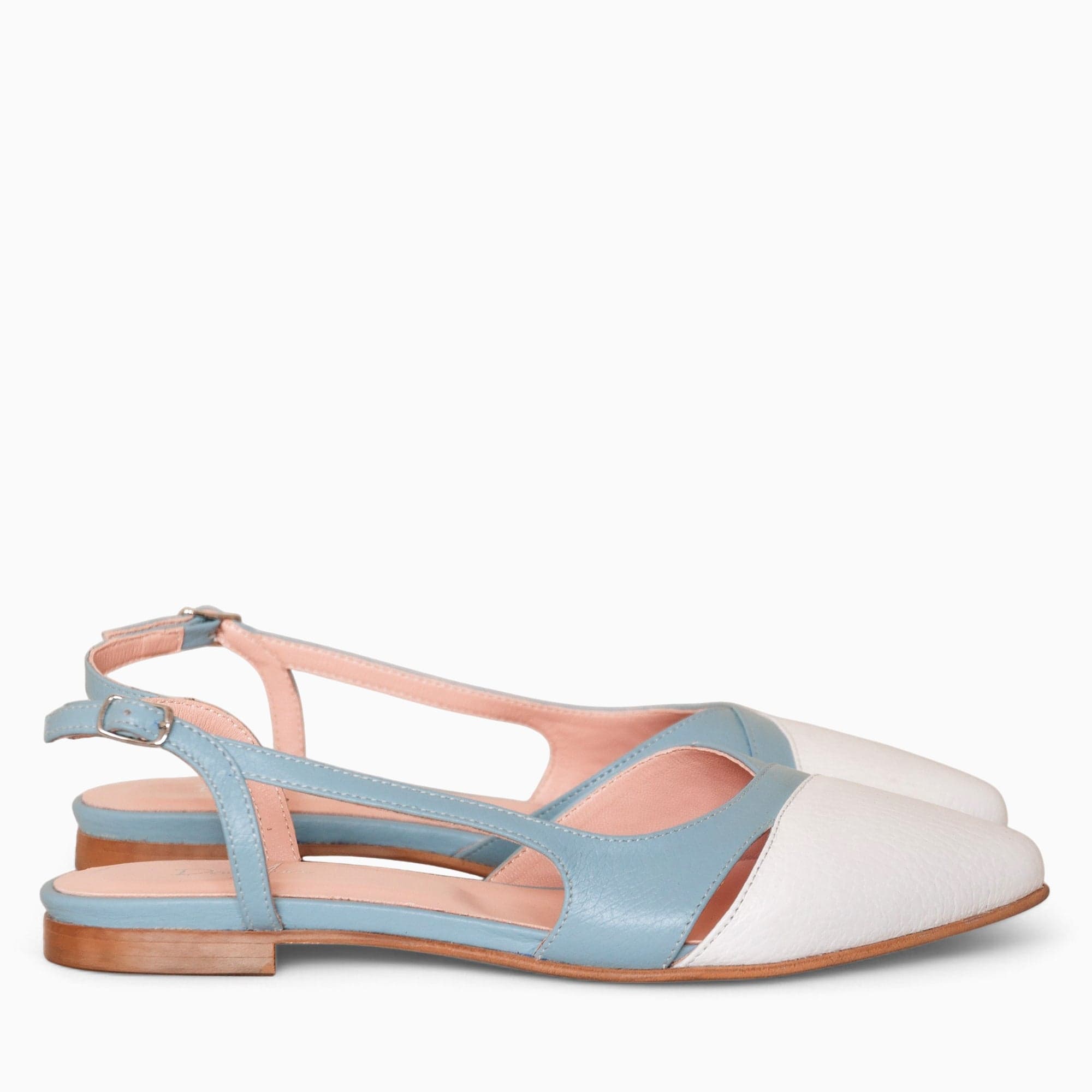 Balerini decupati din piele naturala alb cu bleu Maisie Pantofi Diane Marie