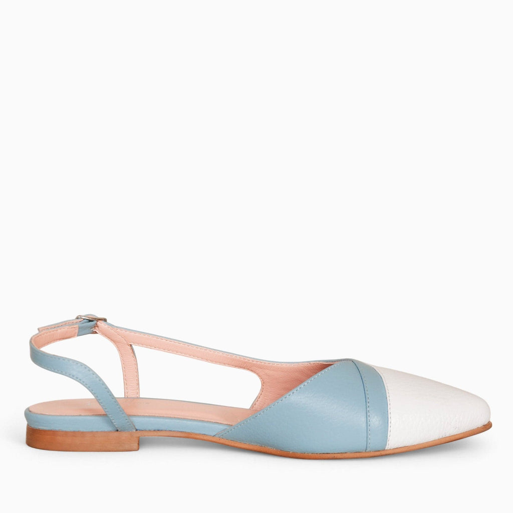 Balerini decupati din piele naturala alb cu bleu Maisie Pantofi Diane Marie