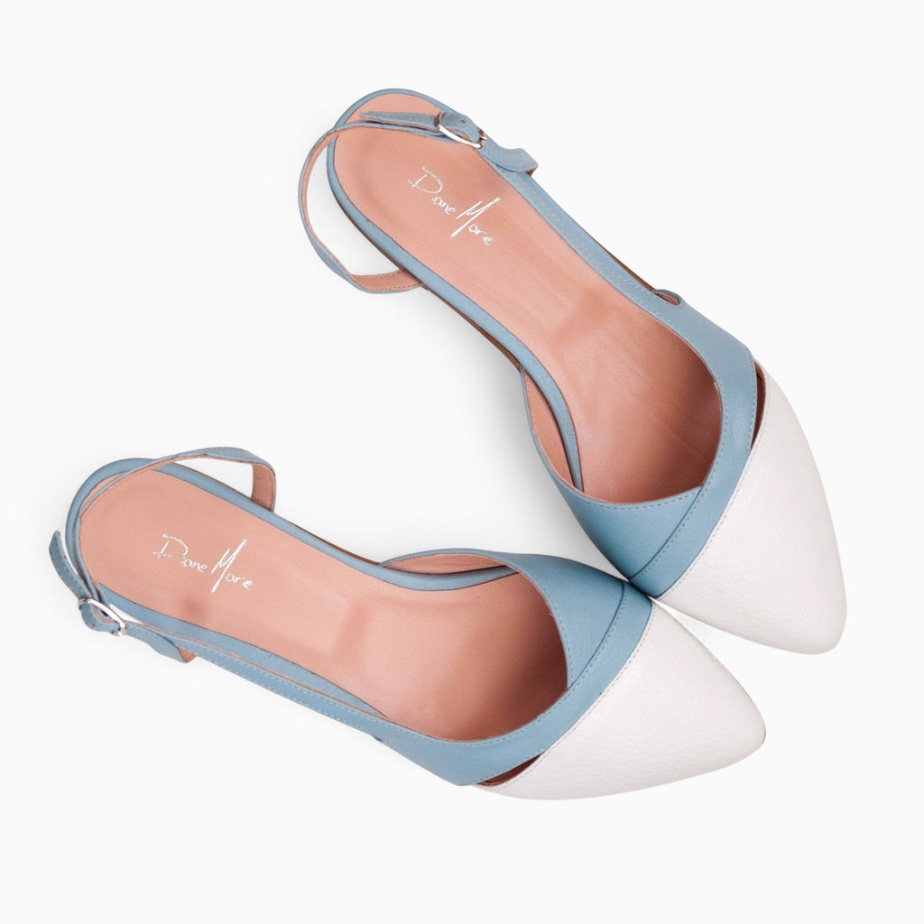 Balerini decupati din piele naturala alb cu bleu Maisie Pantofi Diane Marie
