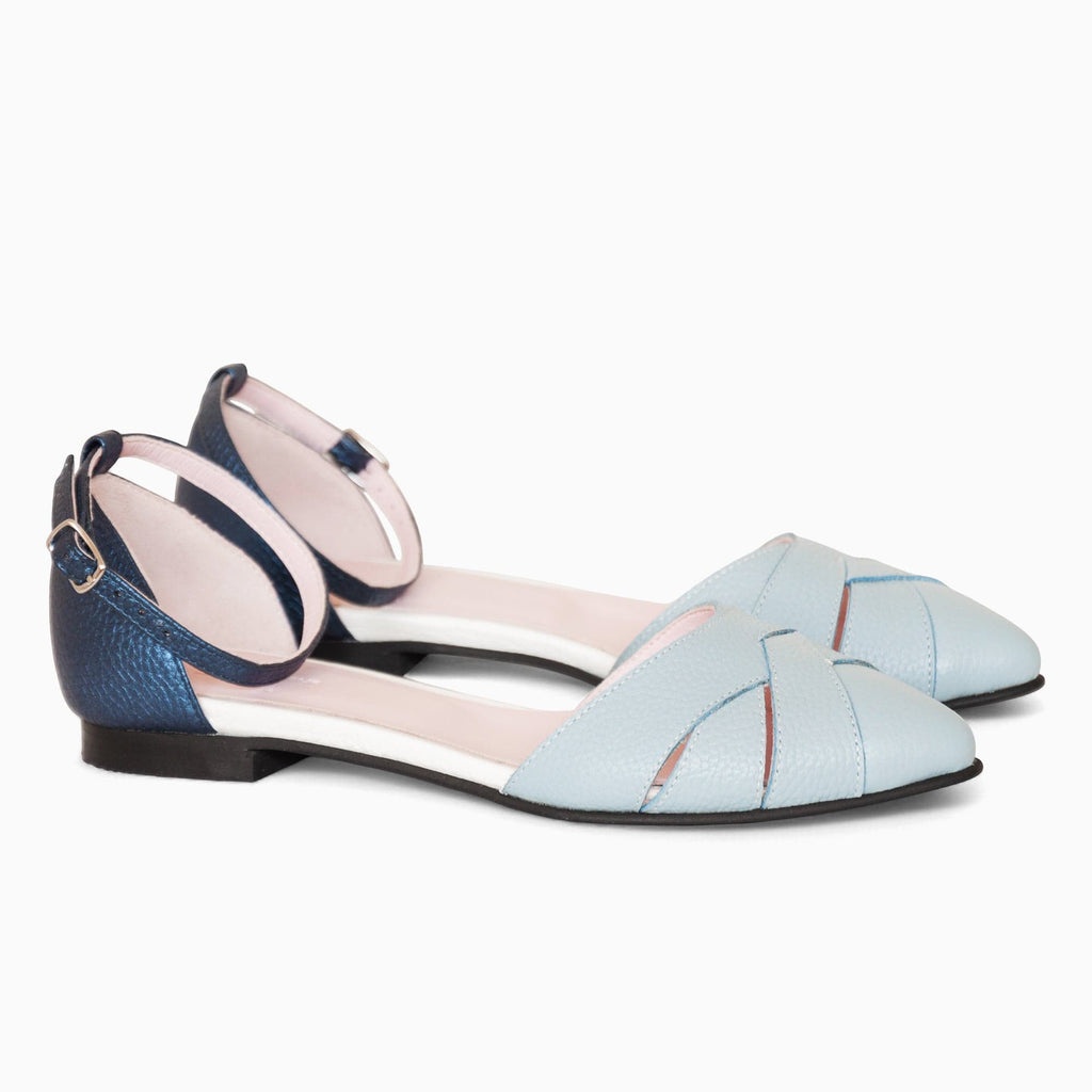 Balerini decupati din piele naturala bleu cu albastru Monaco Pantofi Diane Marie
