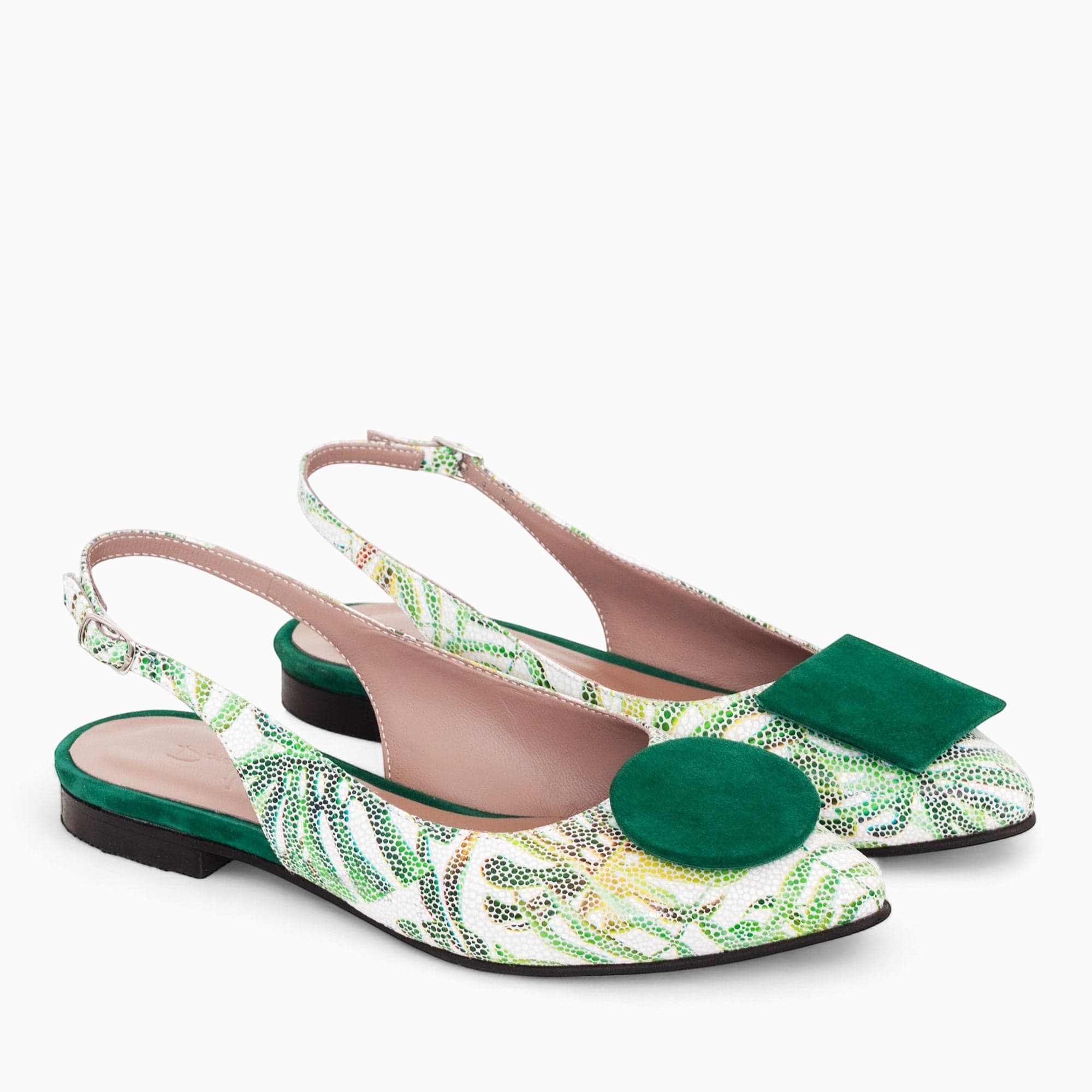 Balerini decupati din piele naturala cu print tropical Paradiso Pantofi Diane Marie