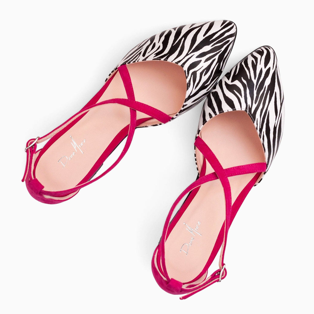 Balerini decupati din piele naturala cu print zebra Taylor Pantofi Diane Marie
