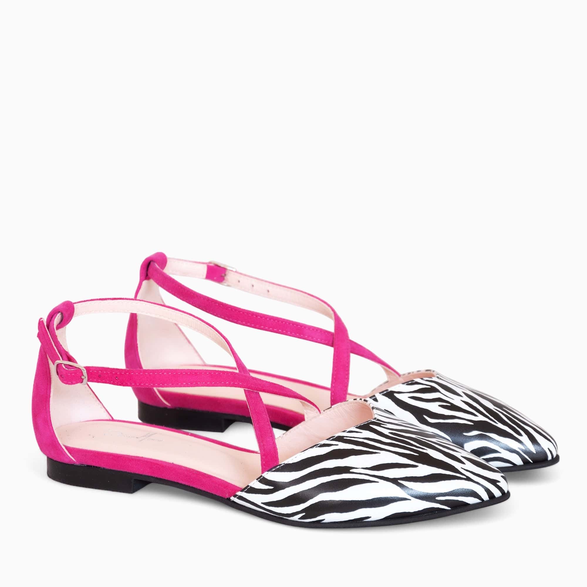 Balerini decupati din piele naturala cu print zebra Taylor Pantofi Diane Marie