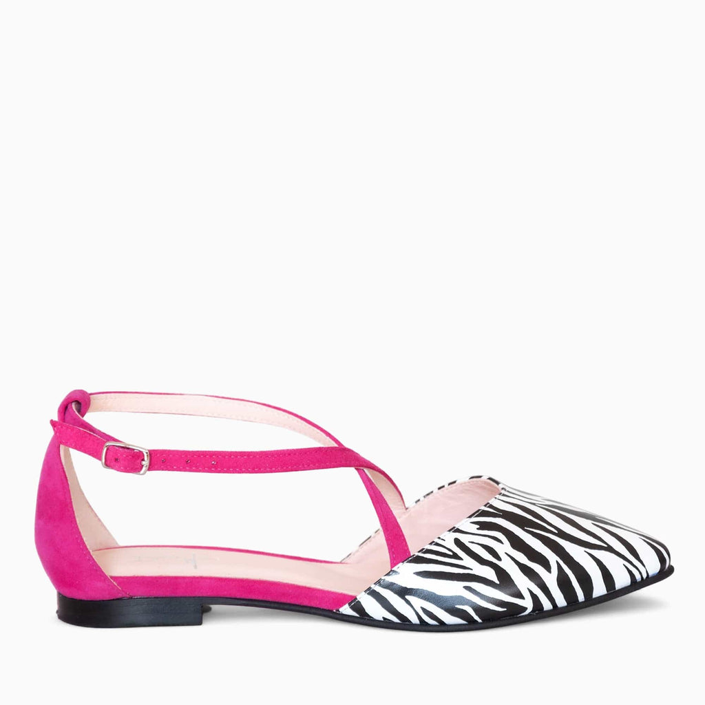 Balerini decupati din piele naturala cu print zebra Taylor Pantofi Diane Marie