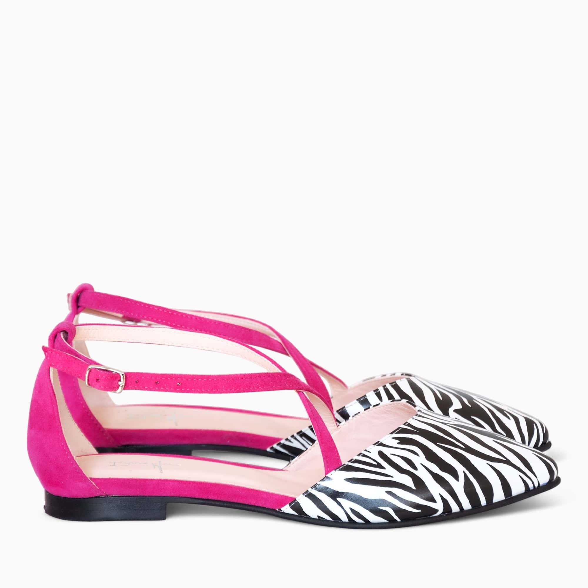 Balerini decupati din piele naturala cu print zebra Taylor Pantofi Diane Marie