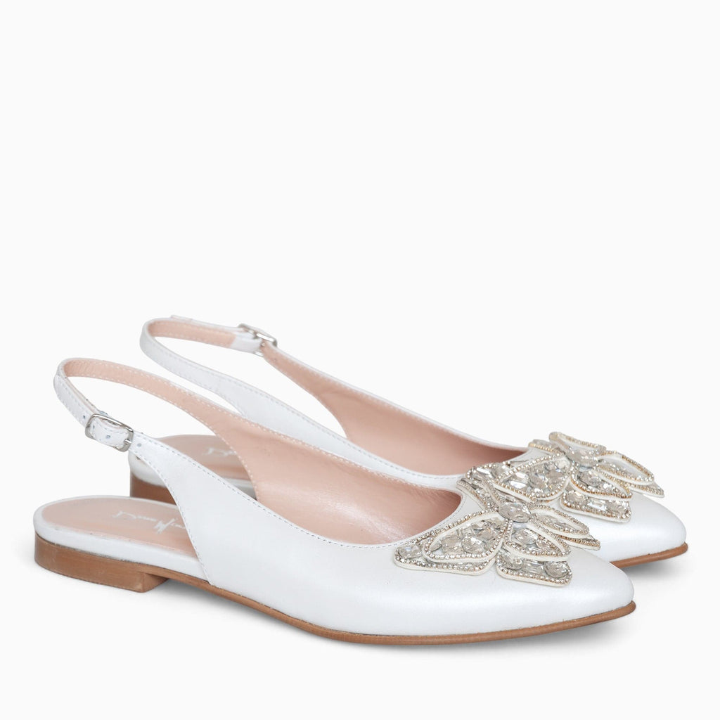 Balerini din piele naturala alb sidef Cosima Pantofi Diane Marie