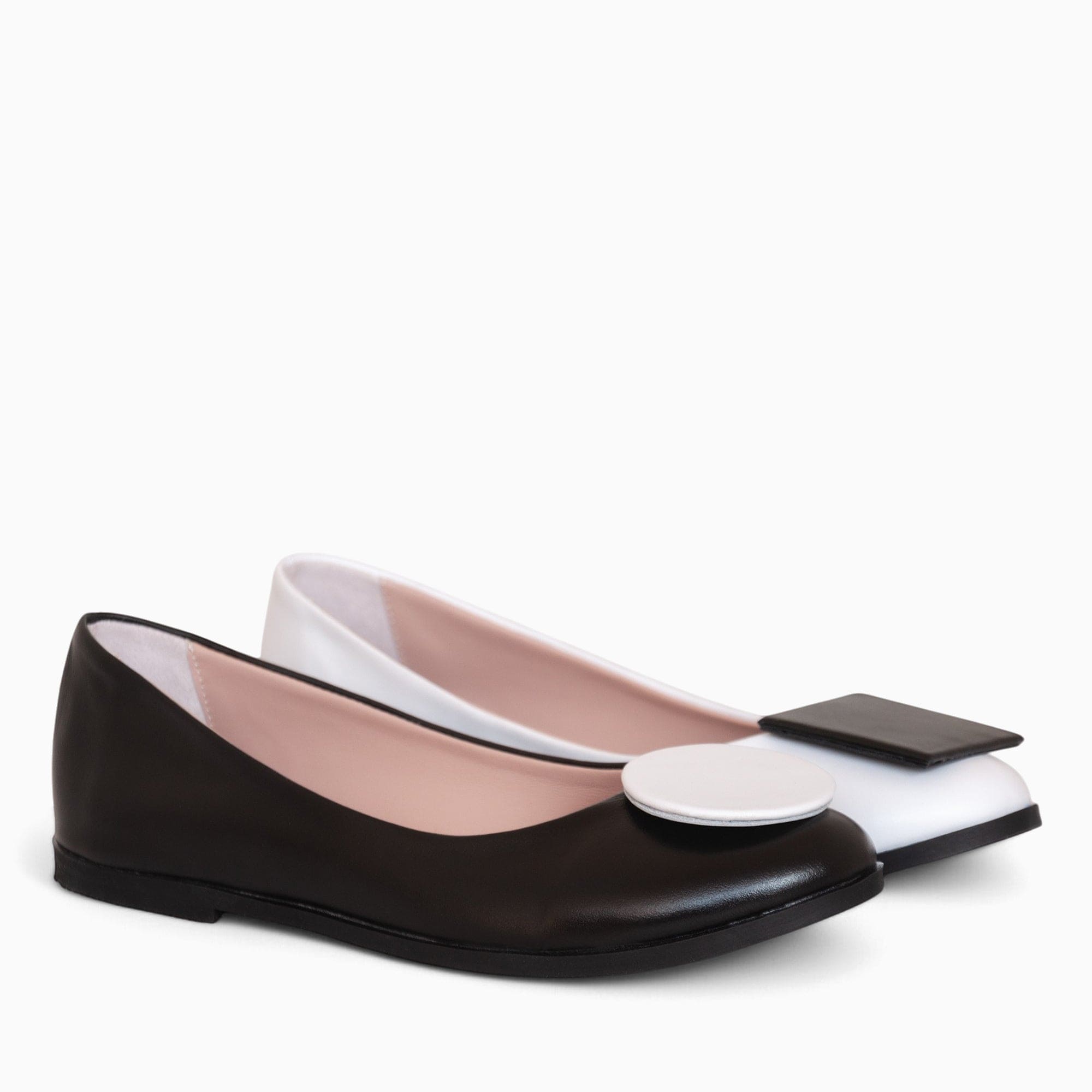 Balerini din piele naturala neagra cu alb Cookie Pantofi Diane Marie