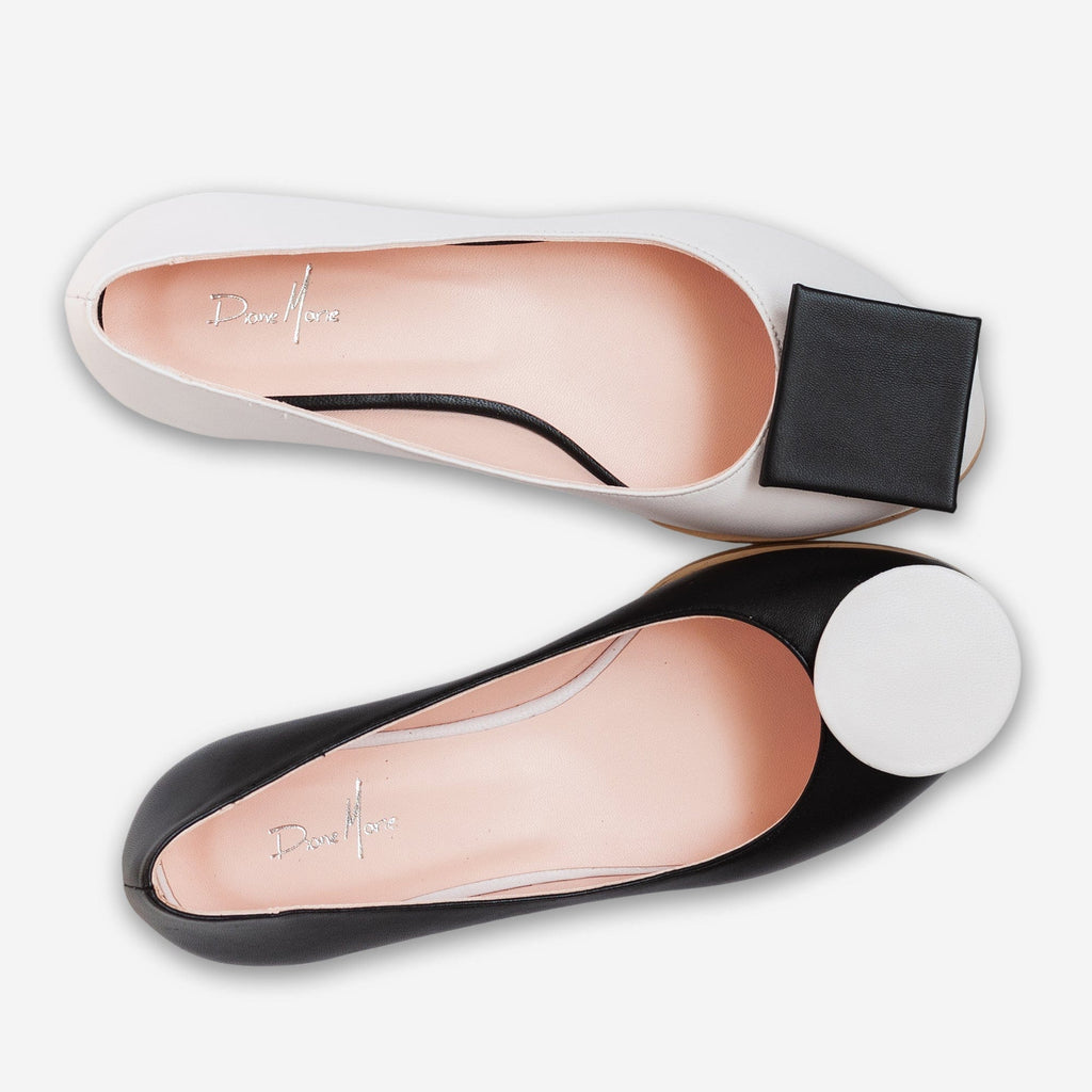 Balerini din piele naturala neagra cu alb Cookie Pantofi Diane Marie