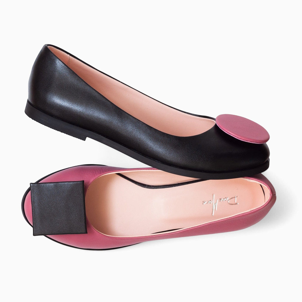 Balerini din piele naturala neagra cu roz Boston Pantofi Diane Marie