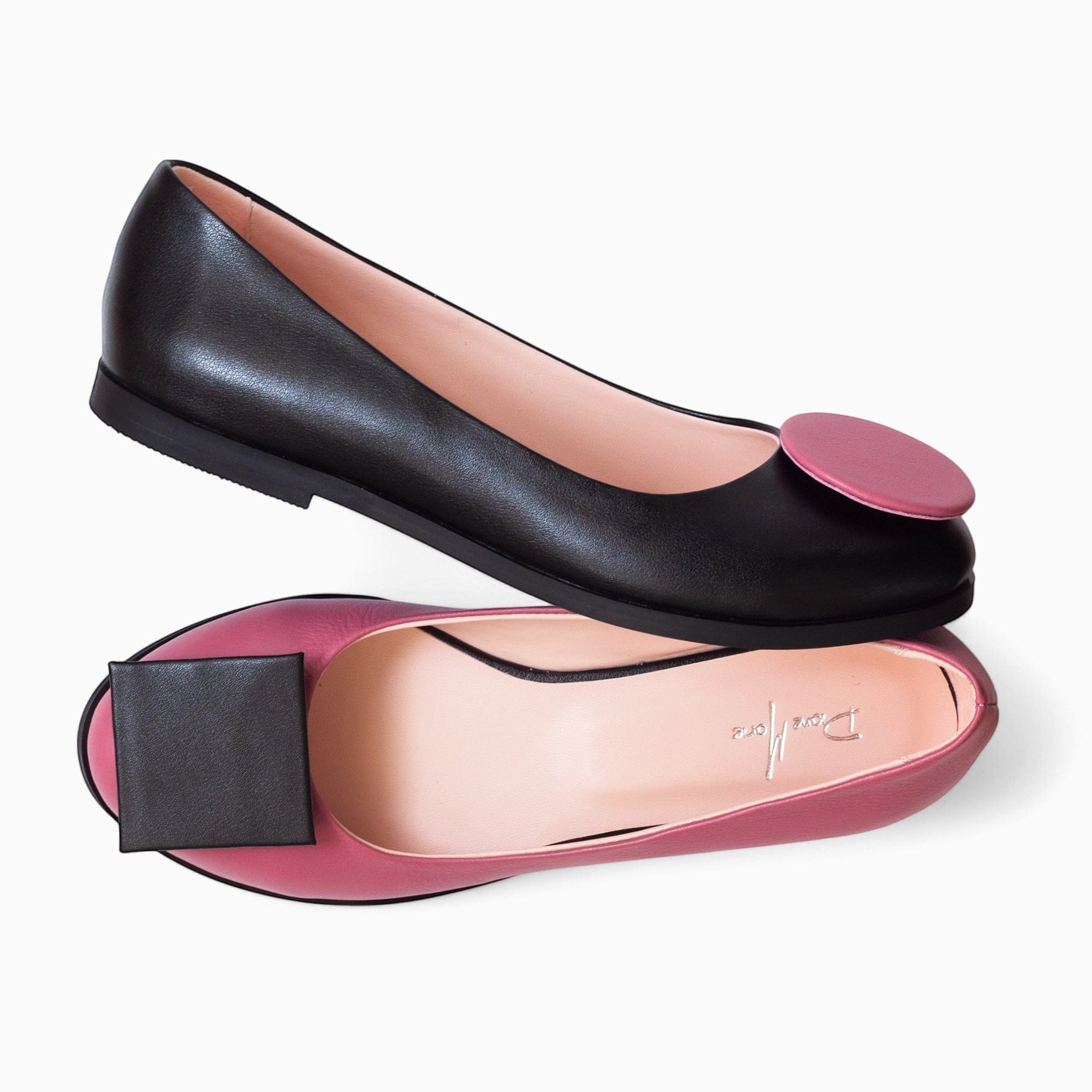 Balerini din piele naturala neagra cu roz Boston Pantofi Diane Marie