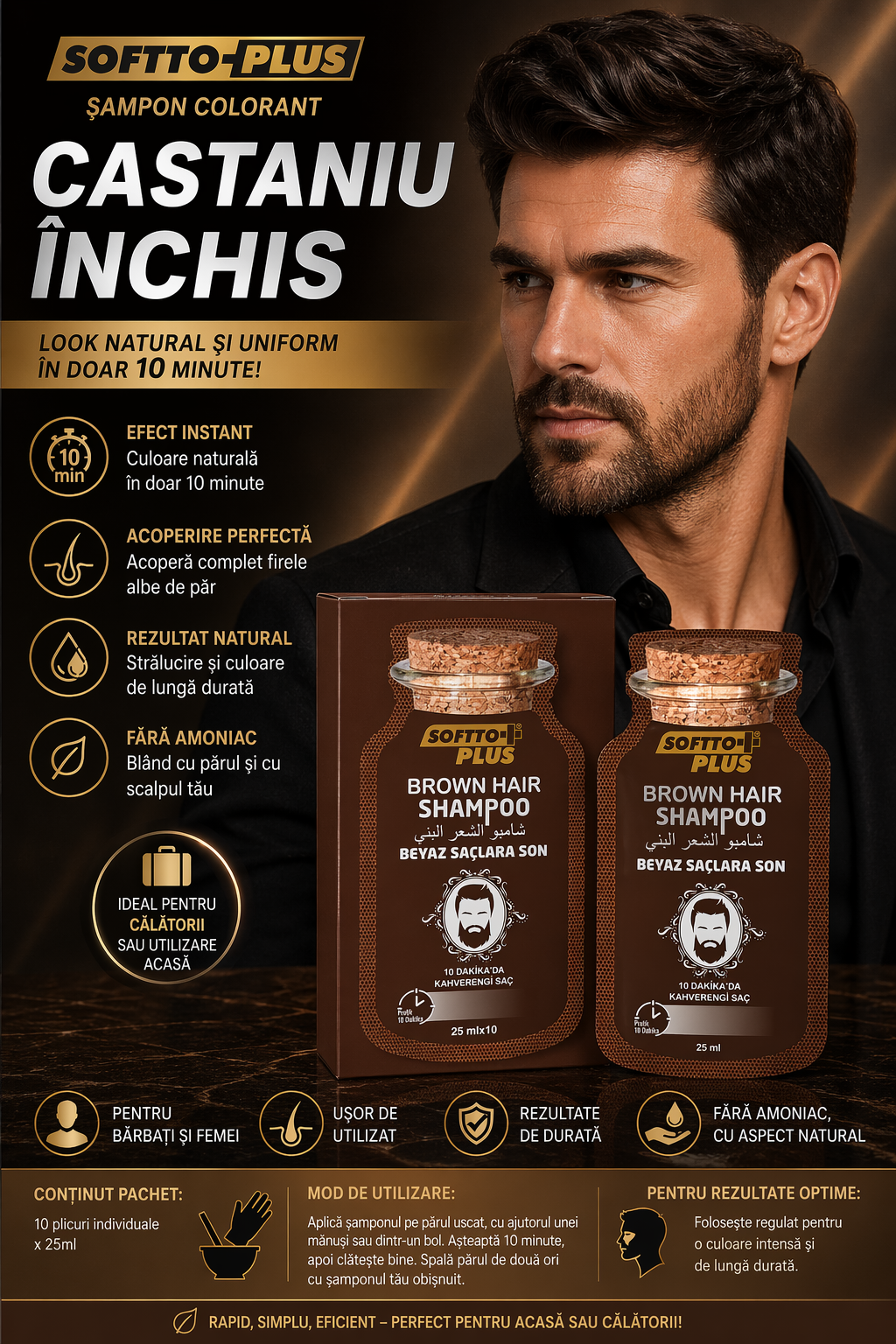 Șampon Colorant Castaniu Închis - 10x25ml CRABLAND