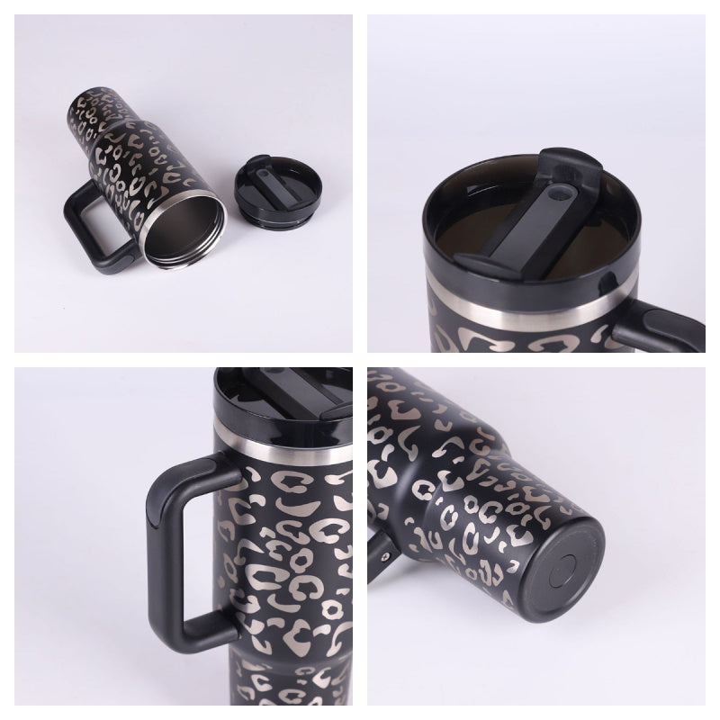 40 Oz Tumbler With Handle Straw Insulated, Stainless Steel Spill Proof - Cart2u.ro