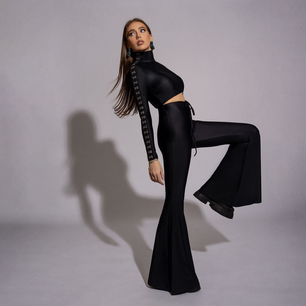 Pantaloni modelatori negri evazati Liquid Carolina D