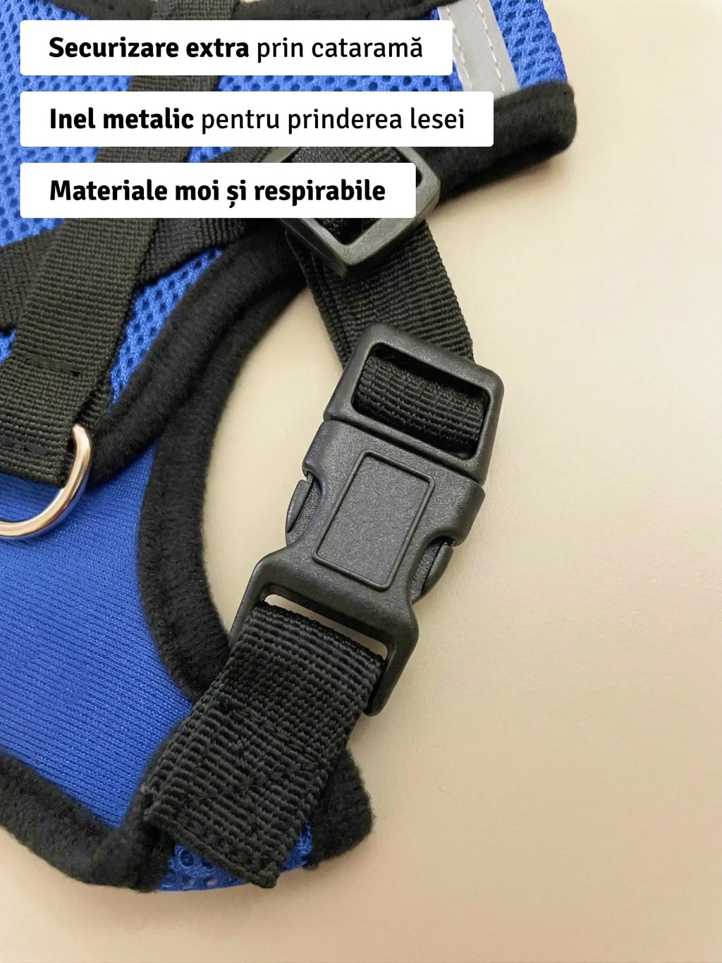 Set ham mesh respirabil pentru căței + lesă 1.5m, ajustare rapidă, albastru Petora