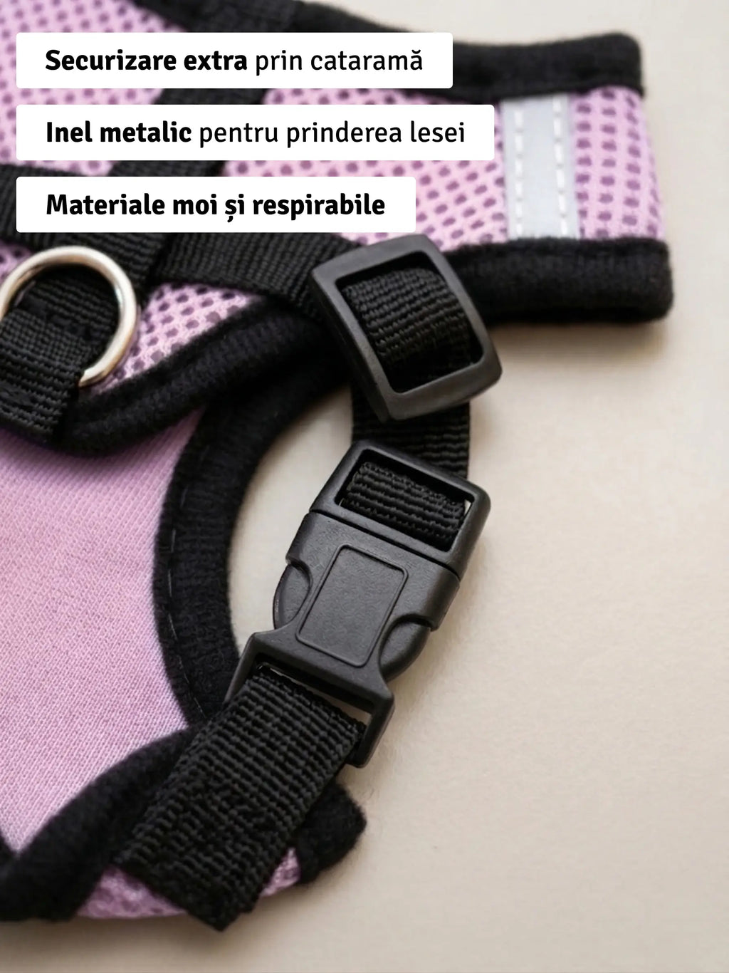 Set ham mesh respirabil pentru căței + lesă 1.5m, ajustare rapidă, mov Petora
