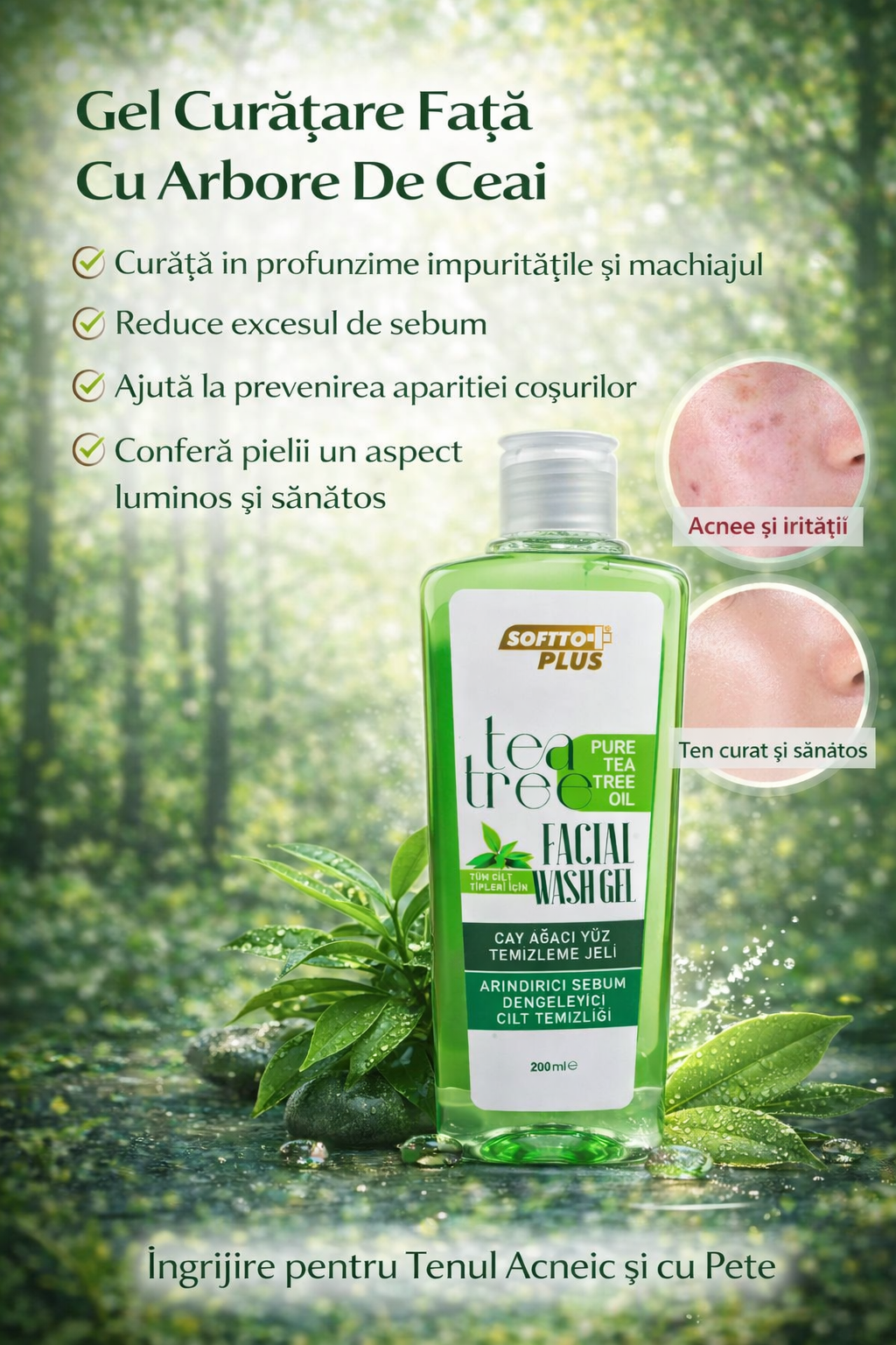 Gel Curățare Față Cu Arbore De Ceai - 200 ml CRABLAND